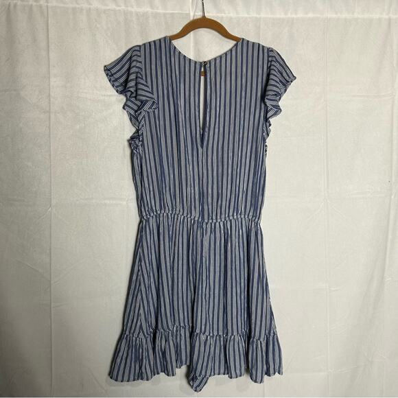 NWT American Eagle Blue & White Striped Faux Wrap V Neck Mini Dress Romper Large - Picture 2 of 7